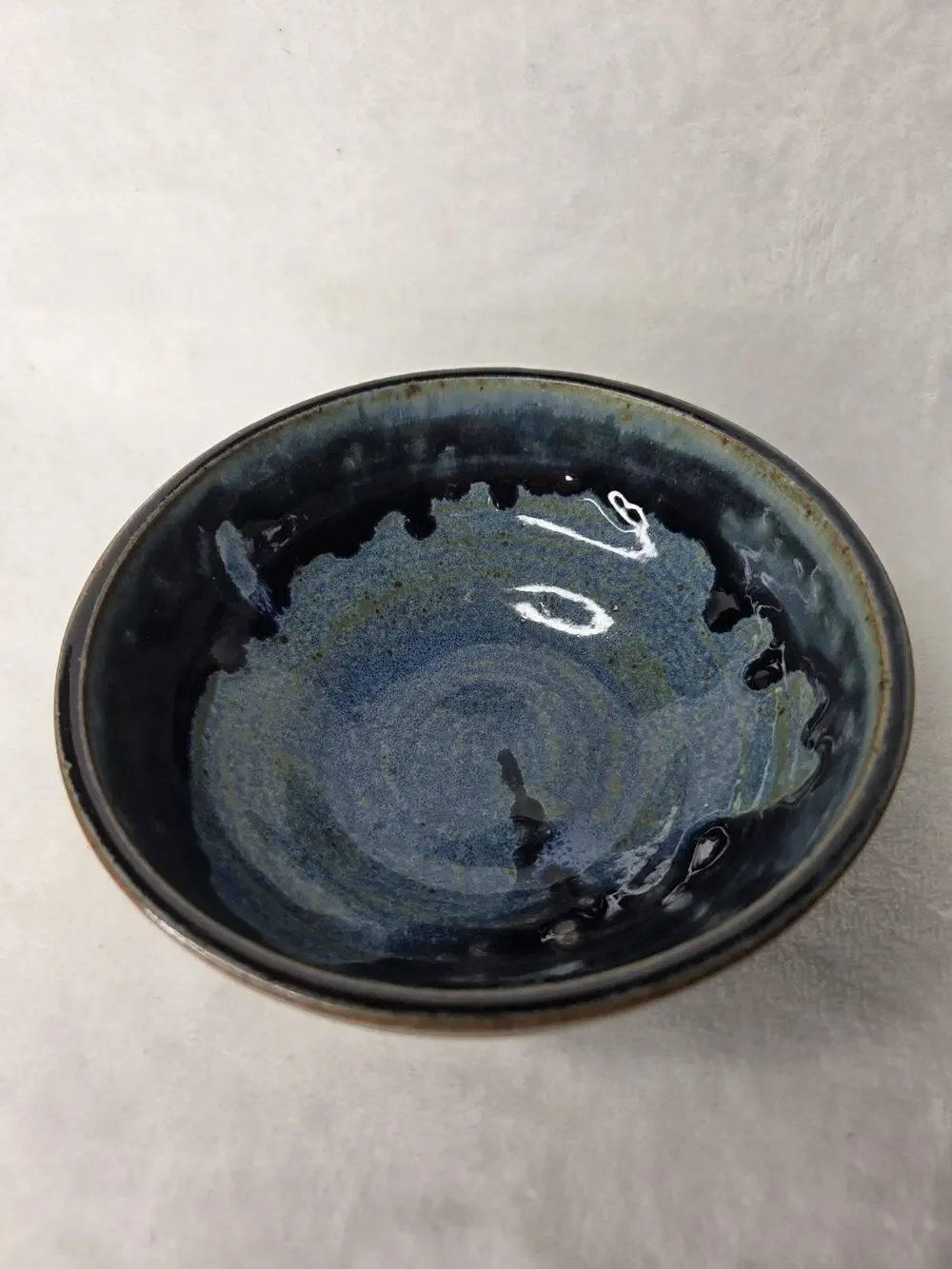 Studio Art Pottery Bowl Blue Drip Glaze Marked Bear Paw SMK
